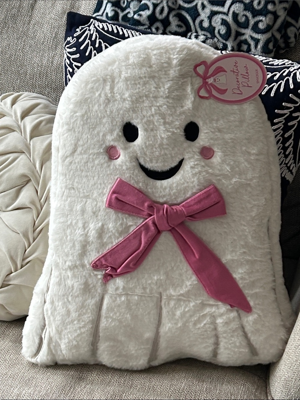 NEW! LARGE Spooky Cute Pink Coquette Bow Haunted Boo Ghost Halloween Pillow